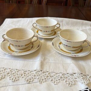 Lot of 3 sets Antique George Jones & So Crescent Ivory England cream cup saucer